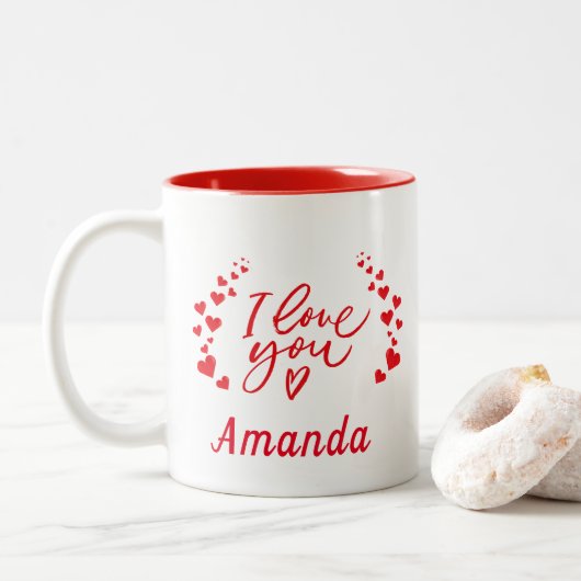 Je t'aime Coeur Heureuse Sainte-Valentin Mug (Avec donut)