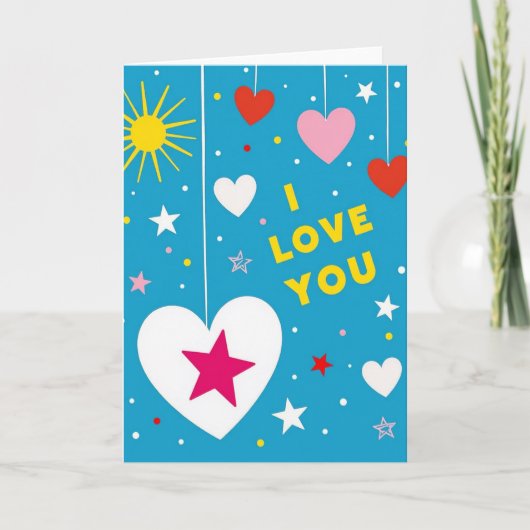 Je T'Aime Coeurs Etoiles Carte (Devant)