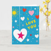 Je T'Aime Coeurs Etoiles Carte (Fleur jaune)