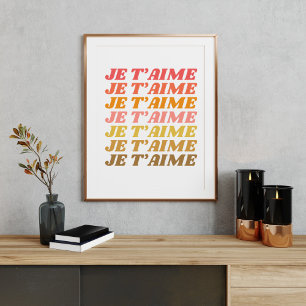 Je Taime French Love Gezegde Retro Typografie Poster