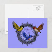 Je T'Aime Les Oiseaux Sur La Carte Postale Flower  (Devant / Derrière)
