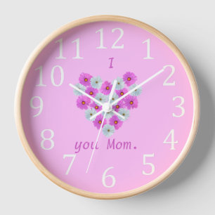Je t'aime Maman, horloges florales rose et blanche