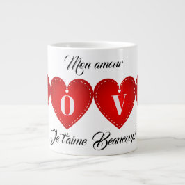 Je T'Aime Mon Amour Valentijn Red Heart Romantic Extra Grote Beker