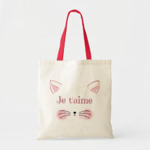 Je t'aime Pink Cat Face Canvas tas