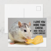 Je t'aime plus que le fromage Carte postale de rat (Devant / Derrière)