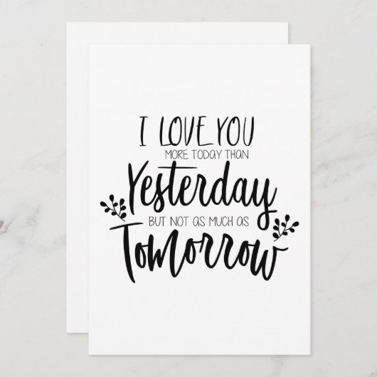 Je T'Aime Plus Qu'Hier Carte De Jour Valentines (Devant / Derrière)