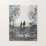 Je t'aime Puzzles de Jigsaw<br><div class="desc">Je t'aime les puzzles. Illustration de couple d'amour. Je t'aime tellement,  anniversaire mariage,  cadeau mariage,  cadeau de noël,  peinture d'aquarelle de la scène d'hiver.</div>