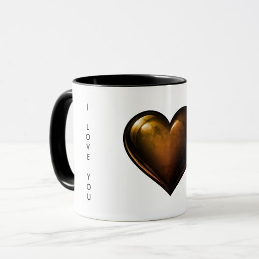 Je t'aime Saint-Valentin cœurs dorés mugs à café (Devant gauche)