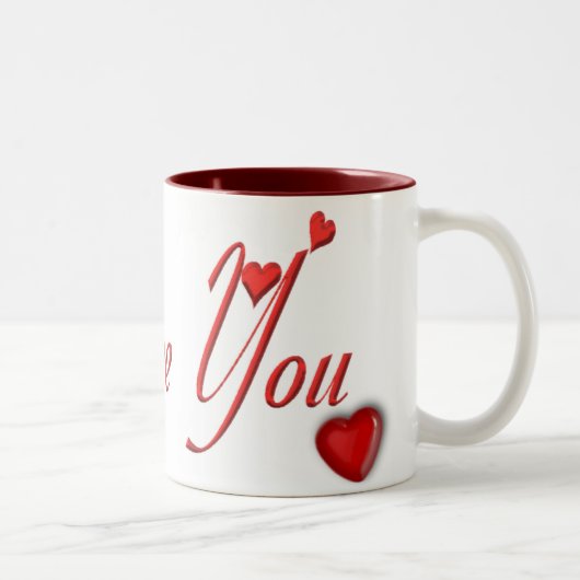 Je t'aime tasse avec des coeurs (Droit)