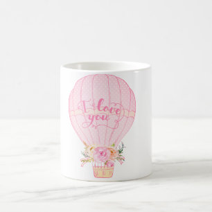 Je t'aime tasse chaude rose de ballon à air