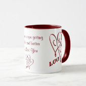 Je T'Aime Te Coeurs Rouges Coeurs Liés Mug Café (Devant droit)