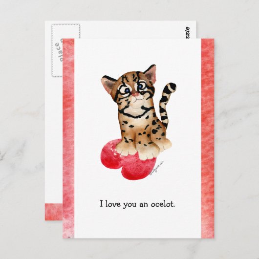 Je T'Aime Une Carte Postale Pun Ocelot (Devant / Derrière)