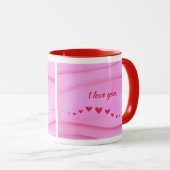 Je t'aime, vague de cœurs rouges sur des mugs pers (Devant droit)