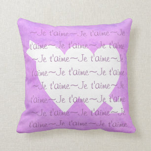 Je t'aime witte HARTEN op PAARSE ROZE Kussen