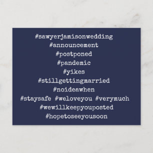 Je top 12 Hashtags Postponed Wedding Blue Briefkaart