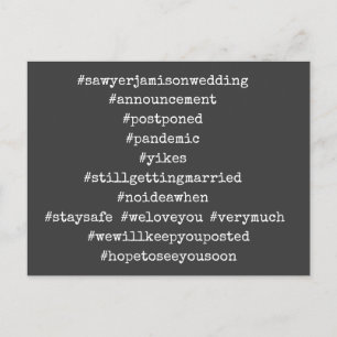 Je top 12 Hashtags Postponed Wedding Dark Grey Briefkaart