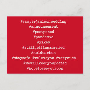 Je top 12 Hashtags uitgesteld Wedding Cherry Red Briefkaart