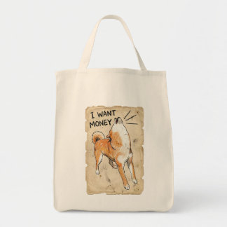 Je veux de l'argent – Sac en tissu avec mème d'art