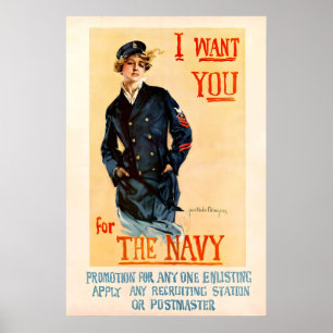 Je veux vous pour la Marine 1917 WW1 AFFICHE IMPRI