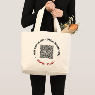 Je voorbeeld van een QR-code en aangepaste tekst o Grote Tote Bag