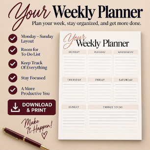 Je wekelijkse planner schema digitale download poster