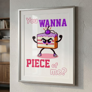 Je Wil Een Stuk Van Mij Grappige Boze Cake Cartoon Foto Afdruk
