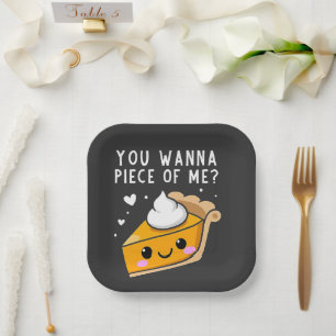 Je wilt een stuk Thanksgiving Pie. Papieren Bordje