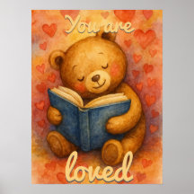 Je wordt bemind – Aquarel teddybeer lezend