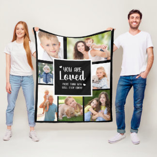 Je wordt bemind Harten Zwart Wit 7 Foto Collage Fleece Deken