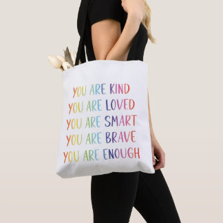 Je wordt bemind Leuk regenboog positieve bevestigi Draagtas