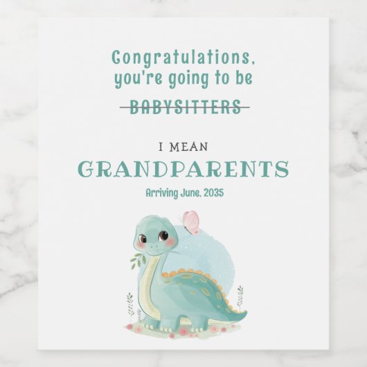 Je wordt grootouders Baby Dinosaurus Wijn Etiket (Enkel label)