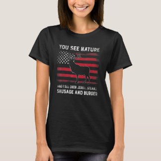 Je Ziet Natuur Herten Jagen Vintage Usa Vlag T-shirt