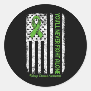 Je zult nooit alleen vechten vlag groene nierziekt ronde sticker