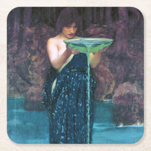 Jealous Circe, John William Waterhouse Vierkante Kartonnen Onderzetter