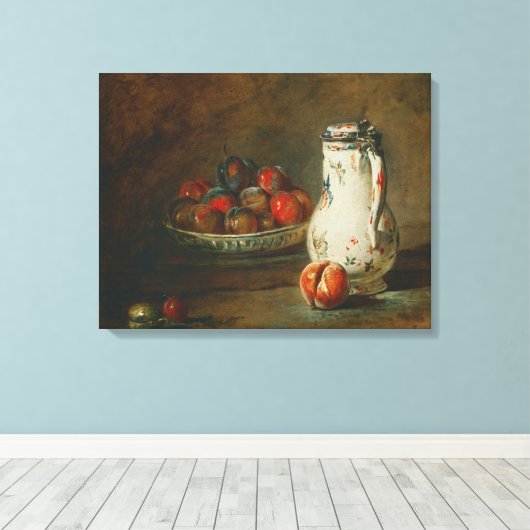 Jean-Baptiste Simeon Chardin - Een kom pruimen Canvas Afdruk (Insitu (Houten vloer))
