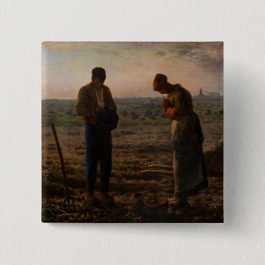 Jean-Francois Millet - De Angelus Vierkante Button 5,1 Cm (Voorkant)