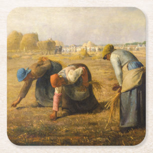 Jean-Francois Millet - De Gleaners Vierkante Kartonnen Onderzetter
