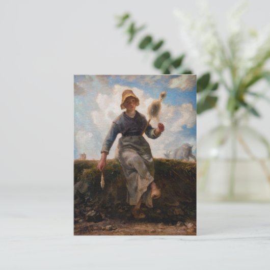 Jean-Francois Millet - Het Spinner Girl Briefkaart (Staand voorkant)