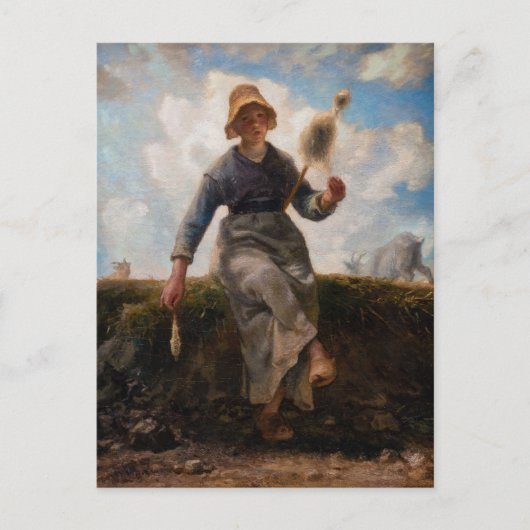 Jean-Francois Millet - Het Spinner Girl Briefkaart (Voorkant)