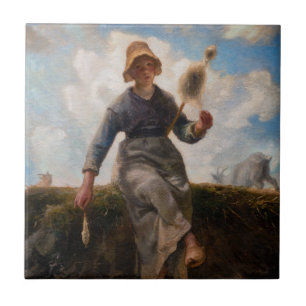 Jean-Francois Millet - Het Spinner Girl Tegeltje