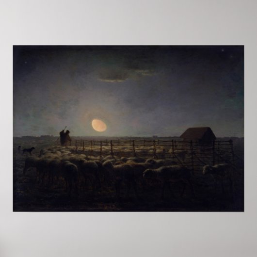 Jean-Francois Millet - Sheepfold, Moonlight 1860 Poster (Voorkant)