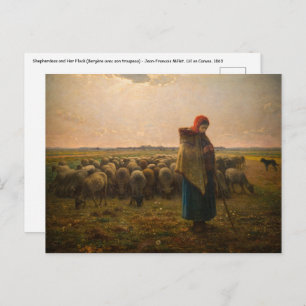 Jean-Francois Millet - Shepherdess and Flock 1863 Briefkaart