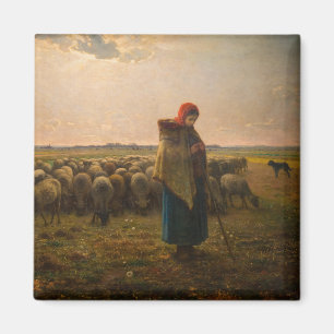 Jean-Francois Millet - Shepherdess and Flock 1863 Magneet