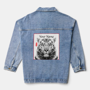 JEAN JACKET AANGEPASTE NAAM ZWART-WITTE TIJGER