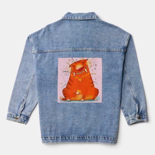 Jean Jas met Comical Sinaasappel Cat Denim Jacket (Achterkant)