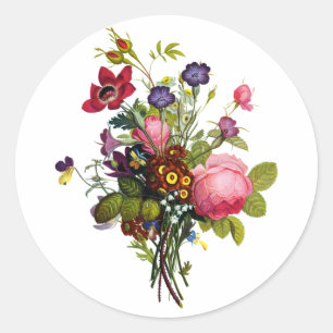Jean Louis Prevost Rozen en Pansy Boeket Ronde Sticker