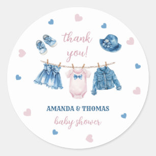 Jean Meisje Baby Shower Bedankt Ronde Sticker