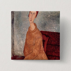 Jeanne Hebuterne in een Gele Jumper, 1918-1919 Vierkante Button 5,1 Cm
