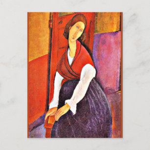 Jeanne Hebuterne in een rode sjaal van Modigliani Feestdagenkaart