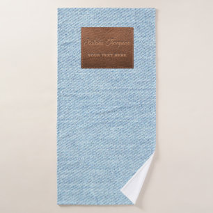 Jeans bleu moderne Texture Patch en cuir